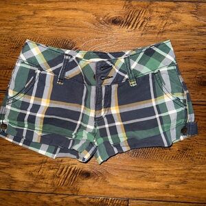 Plaid Women's Shorts - Green, Navy, White, and Yellow